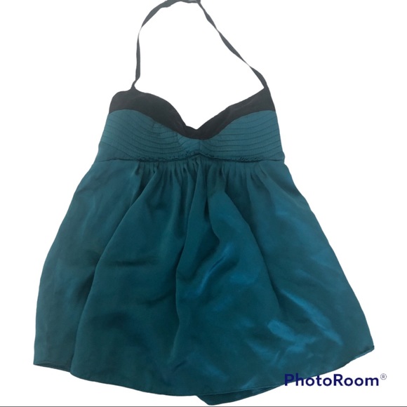 Black halo teal black 100% silk bodice halter top blouse - Picture 1 of 9